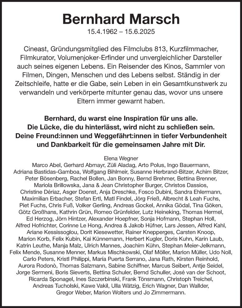  Traueranzeige für Bernhard Marsch vom 05.07.2025 aus Süddeutsche Zeitung