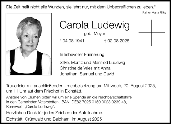 Traueranzeige von Carola Ludewig von Süddeutsche Zeitung