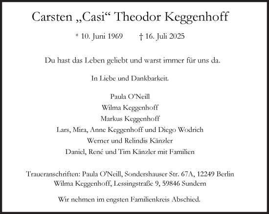 Traueranzeige von Carsten Theodor Keggenhoff von Süddeutsche Zeitung