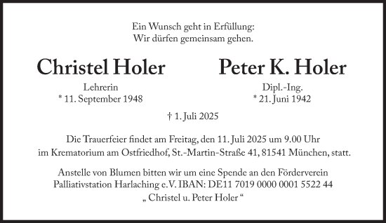 Traueranzeige von Christel Holer von Süddeutsche Zeitung
