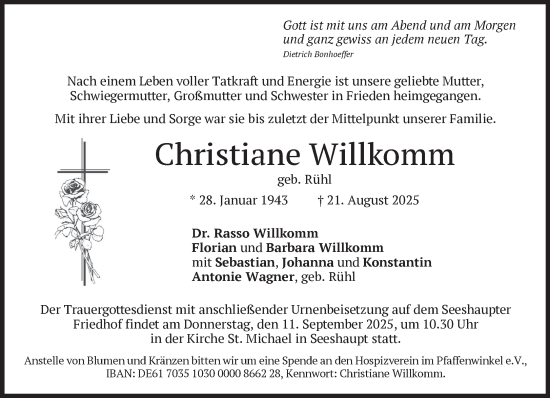 Traueranzeige von Christiane Willkomm von Süddeutsche Zeitung