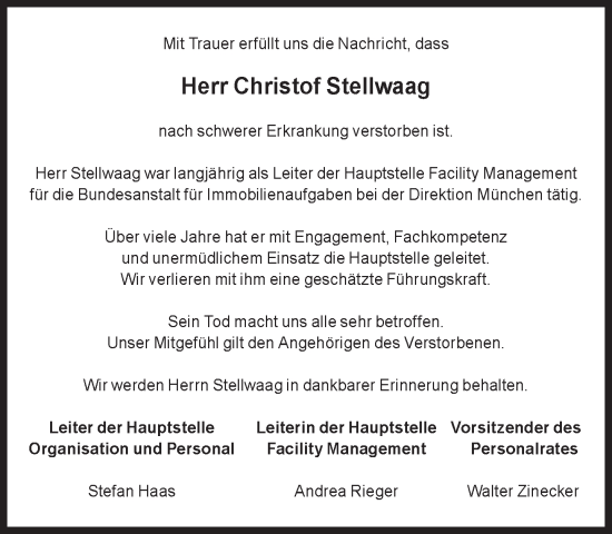 Traueranzeige von Christof Stellwaag von Süddeutsche Zeitung
