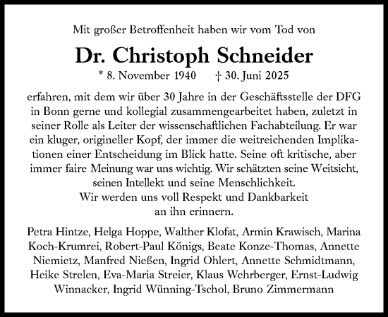 Traueranzeige von Christoph Schneider von Süddeutsche Zeitung