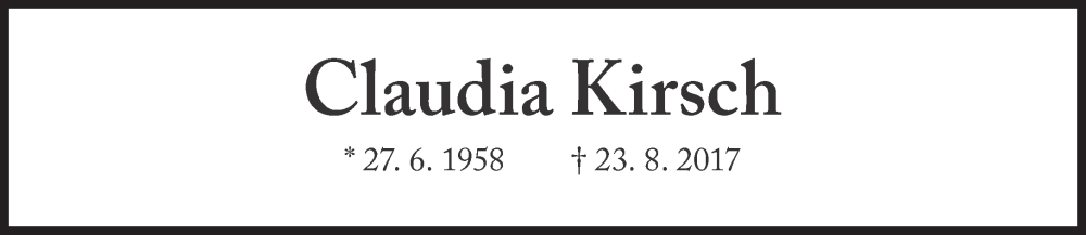  Traueranzeige für Claudia Kirsch vom 23.08.2025 aus Süddeutsche Zeitung