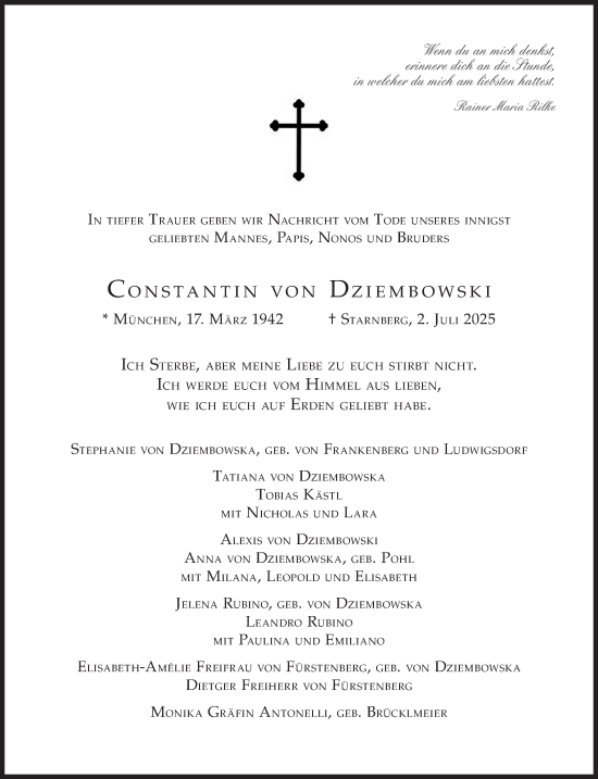 Traueranzeige von Constantin von Dziembowski von Süddeutsche Zeitung