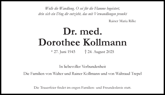 Traueranzeige von Dorothee Kollmann von Süddeutsche Zeitung