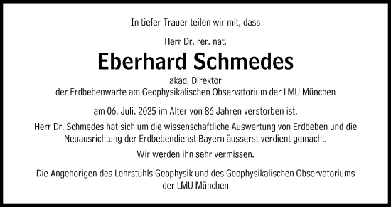 Traueranzeige von Eberhard Schmedes von Süddeutsche Zeitung