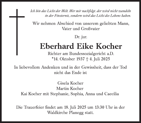 Traueranzeige von Eberhard Eike Kocher von Süddeutsche Zeitung