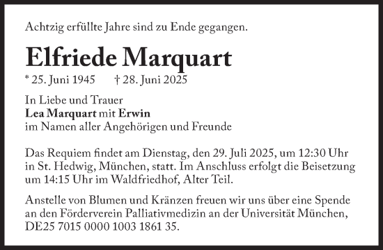 Traueranzeige von Elfriede Marquart von Süddeutsche Zeitung
