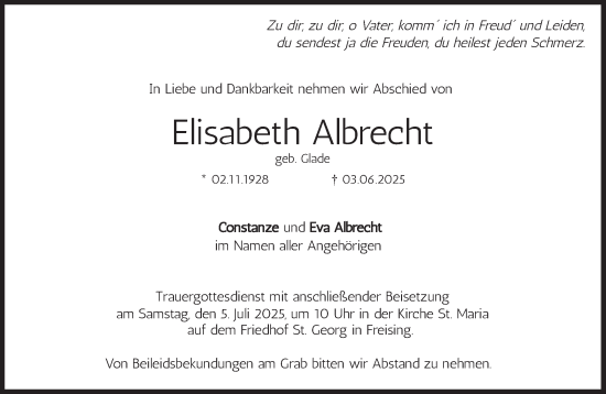 Traueranzeige von Elisabeth Albrecht von Süddeutsche Zeitung