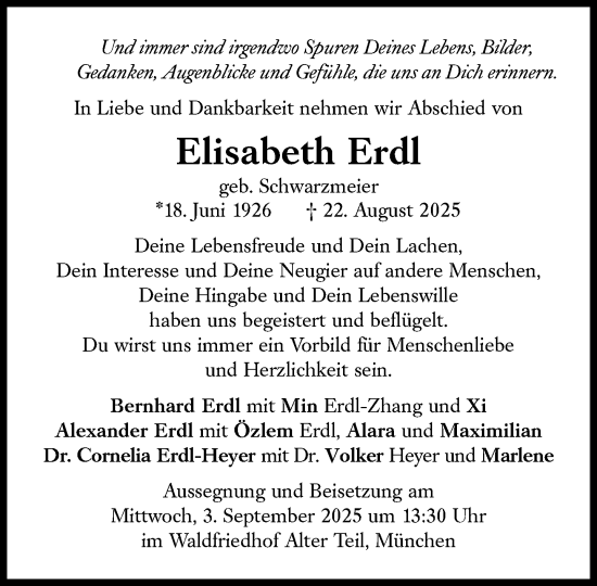 Traueranzeige von Elisabeth Erdl von Süddeutsche Zeitung