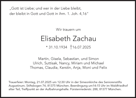 Traueranzeige von Elisabeth Zachau von Süddeutsche Zeitung