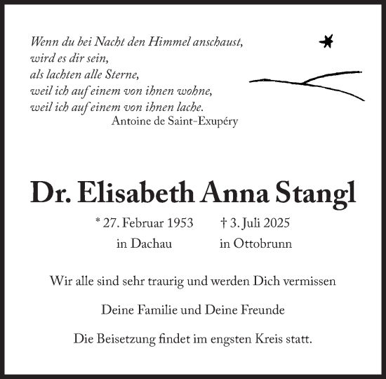 Traueranzeige von Elisabeth Anna Stangl von Süddeutsche Zeitung