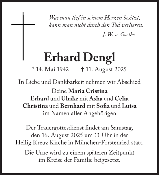 Traueranzeige von Erhard Dengl von Süddeutsche Zeitung