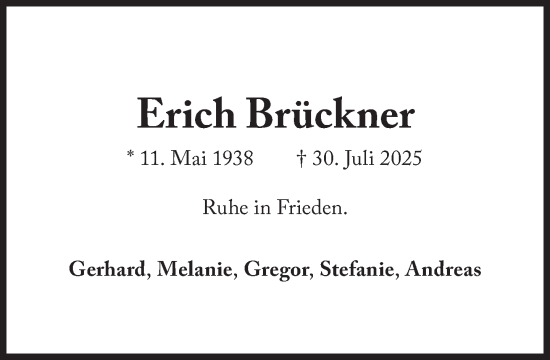 Traueranzeige von Erich Brückner von Süddeutsche Zeitung