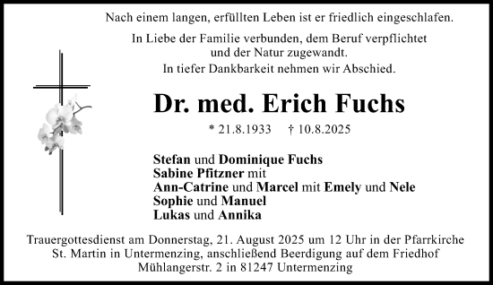 Traueranzeige von Erich Fuchs von Süddeutsche Zeitung