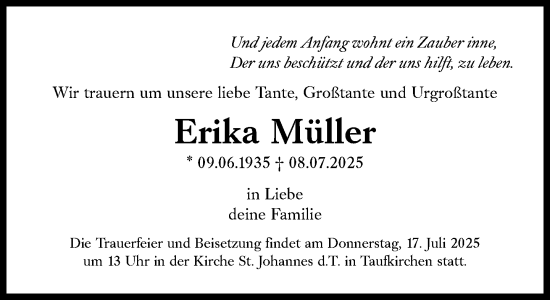 Traueranzeige von Erika Müller von Süddeutsche Zeitung