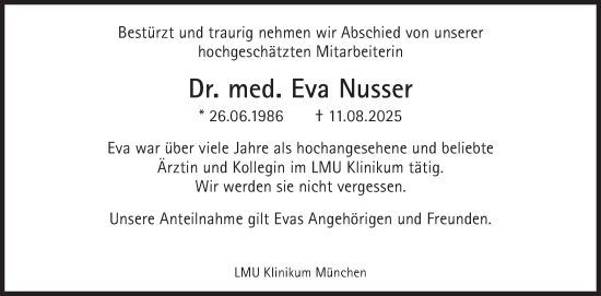 Traueranzeige von Eva Nusser von Süddeutsche Zeitung