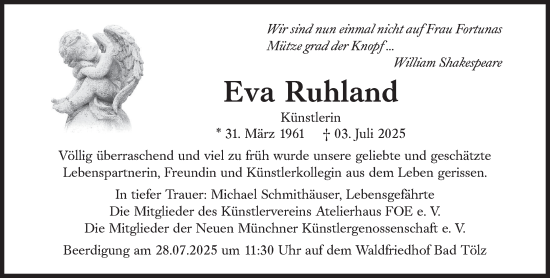 Traueranzeige von Eva Ruhland von Süddeutsche Zeitung