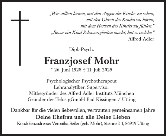 Traueranzeige von Franzjosef Mohr von Süddeutsche Zeitung