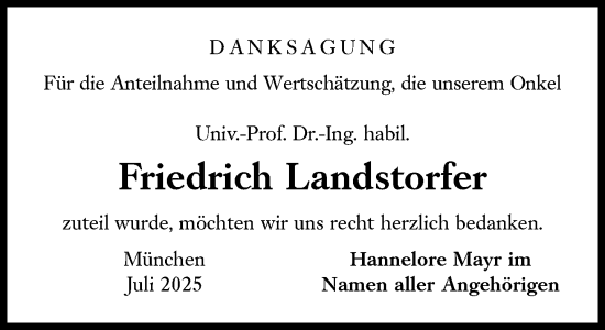 Traueranzeige von Friedrich Landstorfer von Süddeutsche Zeitung