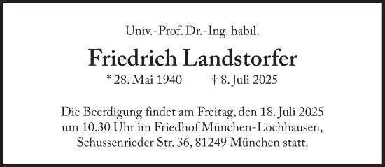 Traueranzeige von Friedrich Landstorfer von Süddeutsche Zeitung