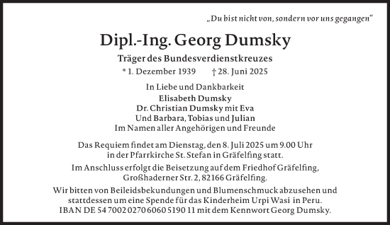 Traueranzeige von Georg Dumsky von Süddeutsche Zeitung