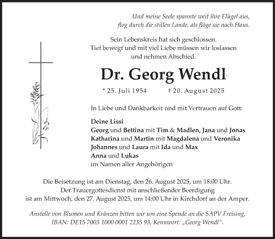 Traueranzeige von Georg Wendl von Süddeutsche Zeitung
