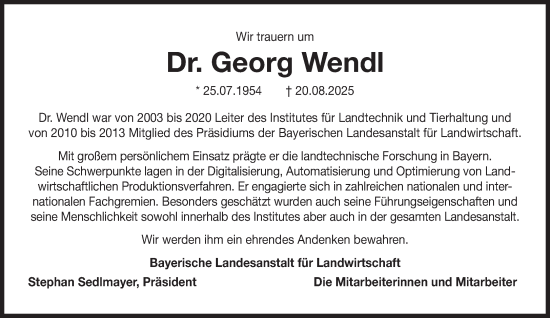 Traueranzeige von Georg Wendl von Süddeutsche Zeitung