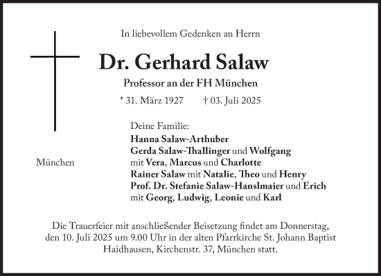 Traueranzeige von Gerhard Salaw von Süddeutsche Zeitung