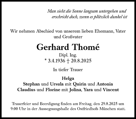 Traueranzeige von Gerhard Thomé von Süddeutsche Zeitung
