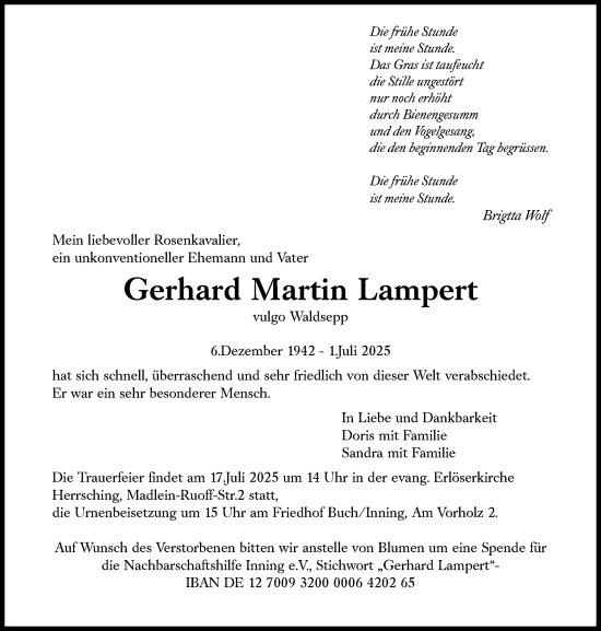 Traueranzeige von Gerhard Martin Lampert von Süddeutsche Zeitung
