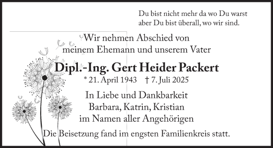 Traueranzeige von Gert Heider Packert von Süddeutsche Zeitung