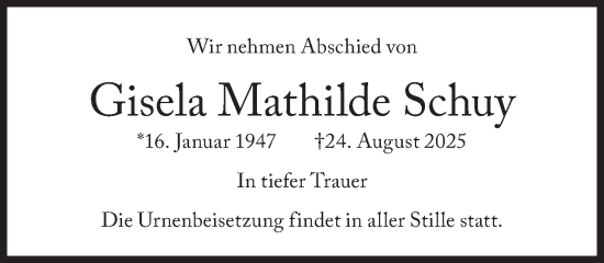 Traueranzeige von Gisela Mathilde Schuy von Süddeutsche Zeitung