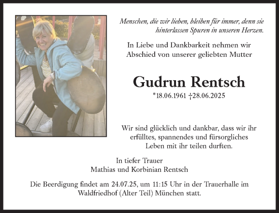Traueranzeige von Gudrun Rentsch von Süddeutsche Zeitung