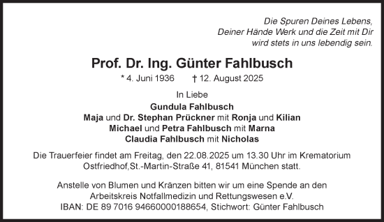 Traueranzeige von Günter Fahlbusch von Süddeutsche Zeitung