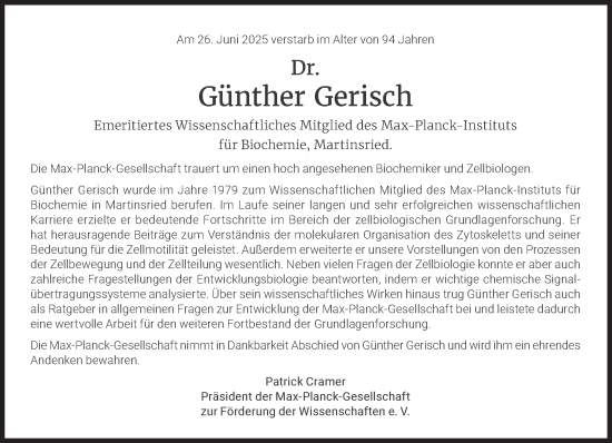 Traueranzeige von Günther Gerisch von Süddeutsche Zeitung