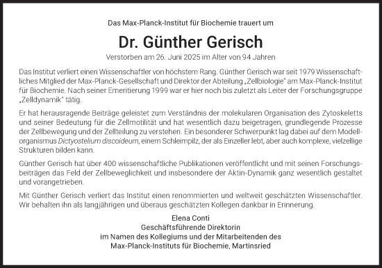 Traueranzeige von Günther Gerisch von Süddeutsche Zeitung