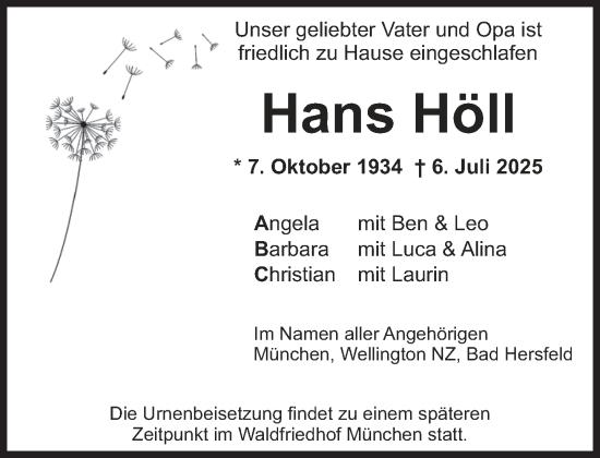 Traueranzeige von Hans Höll von Süddeutsche Zeitung