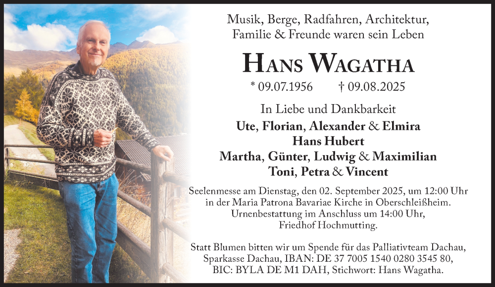  Traueranzeige für Hans Wagatha vom 30.08.2025 aus Süddeutsche Zeitung