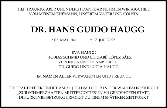 Traueranzeige von Hans Guido Haugg von Süddeutsche Zeitung