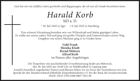 Traueranzeige von Harald Korb von Süddeutsche Zeitung