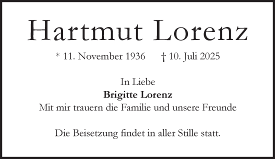 Traueranzeige von Hartmut Lorenz von Süddeutsche Zeitung