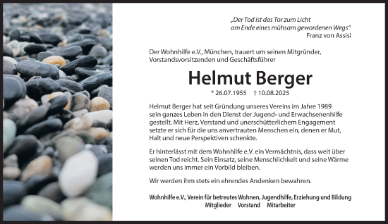 Traueranzeige von Helmut Berger von Süddeutsche Zeitung