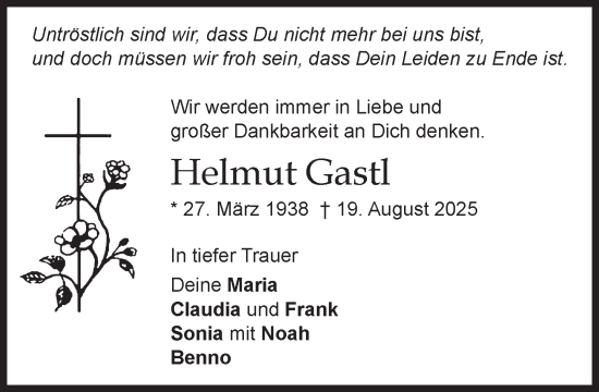 Traueranzeige von Helmut Gastl von Süddeutsche Zeitung