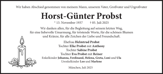 Traueranzeige von Horst-Günter Probst von Süddeutsche Zeitung