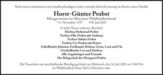 Traueranzeige von Horst-Günter Probst von Süddeutsche Zeitung