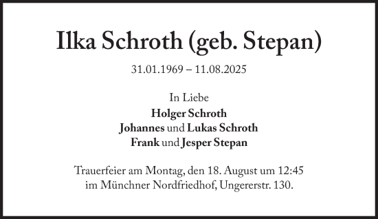 Traueranzeige von Ilka Schroth von Süddeutsche Zeitung