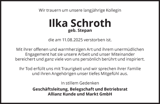 Traueranzeige von Ilka Schroth von Süddeutsche Zeitung