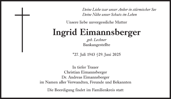 Traueranzeige von Ingrid Eimannsberger von Süddeutsche Zeitung